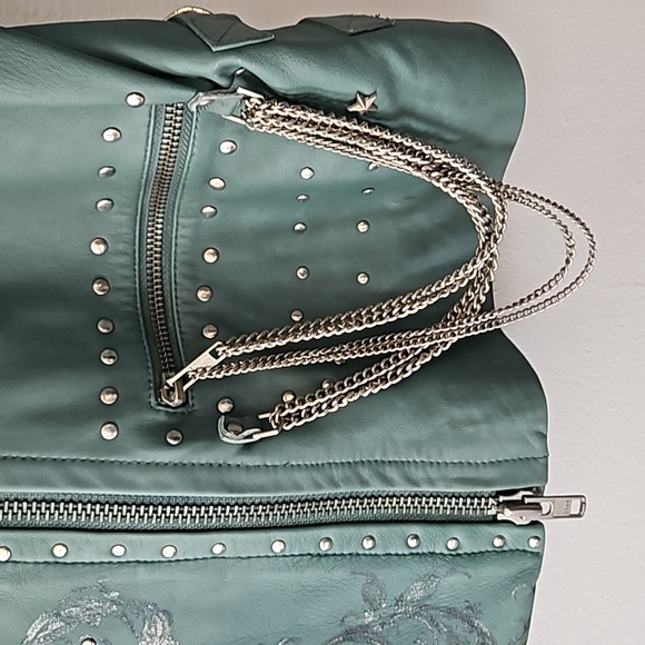 Free People x Nigel Preston Chain Embellished Biker Jacket Aqua - Picture 7 of 17